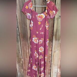 **NWT** LOFT Burgundy Floral Jumpsuit Size M